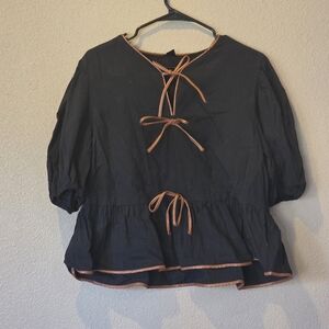 SHEIN Black Blouse with Brown Ties